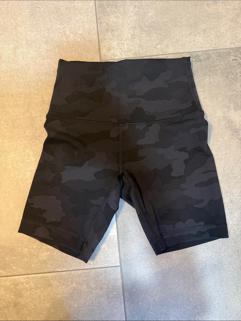 High-Rise Lululemon Black Camo Women’s Align Biker Shorts